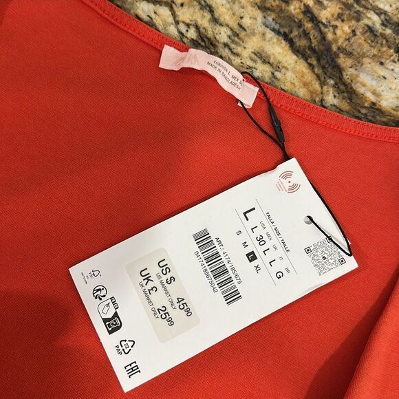 Zara Cotton Blend Sleeveless Stretch Midi Dress In Orange Red Size L - Picture 4 of 9